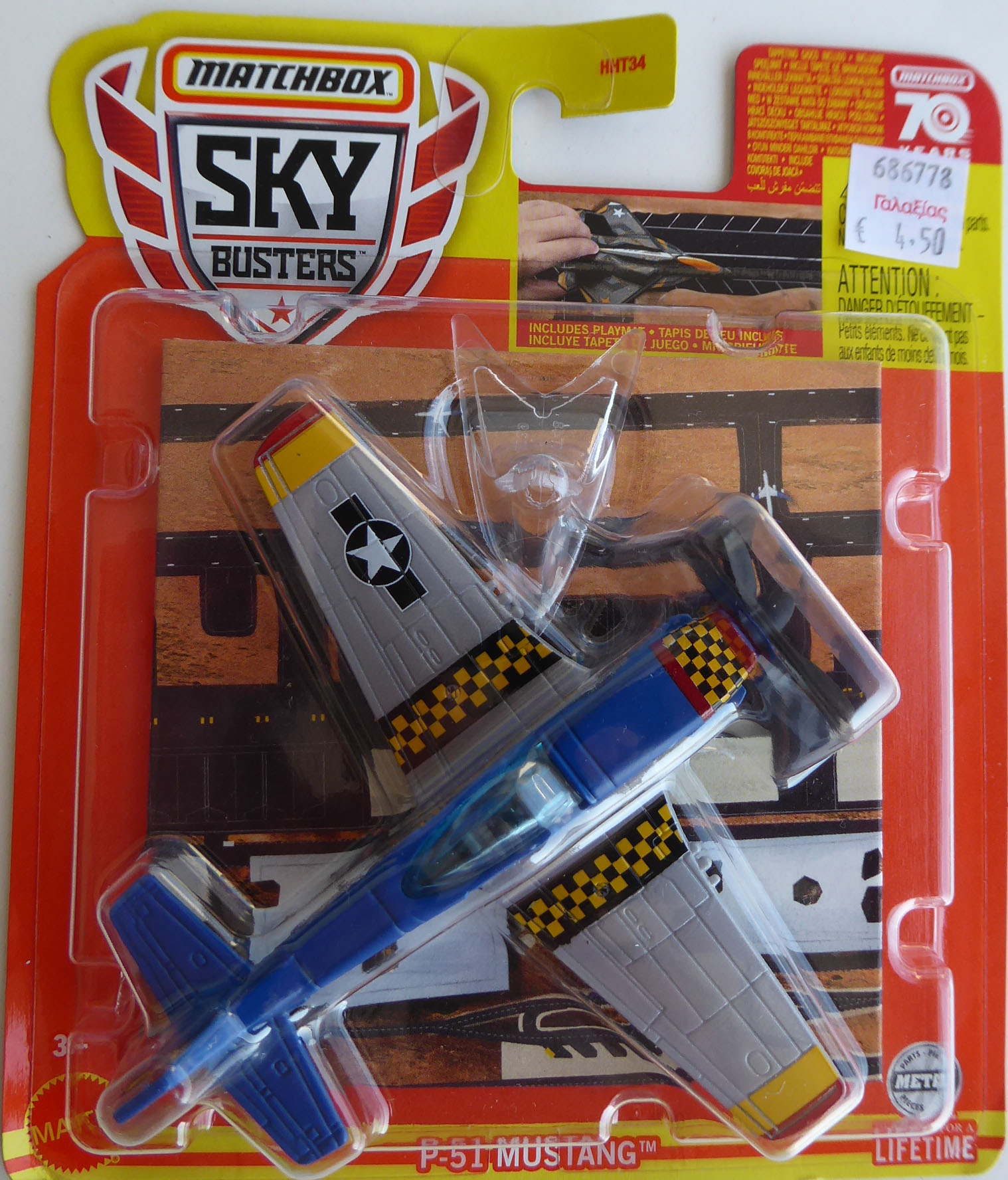 Matchbox - Sky Busters - P-51 Mustang - Vintage bomber built by North American Aviation in blue - grey wing color