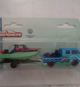 Majorette - Volkswagen - Volkswagen the Originals Trailer - Scale 1 : 64 - VOLKSWAGEN T1 OPEN TRUCK WITH MOTORBOAT AND TRAILER - Light blue and green