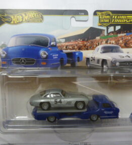 Hotwheels - 2024 - Premium - Car Culture - Team Transport - MERCEDES BENZ 300 SL - '55 MERCEDES BENZ BLAUES WUNDER - # 70 - Blue truck and silver car