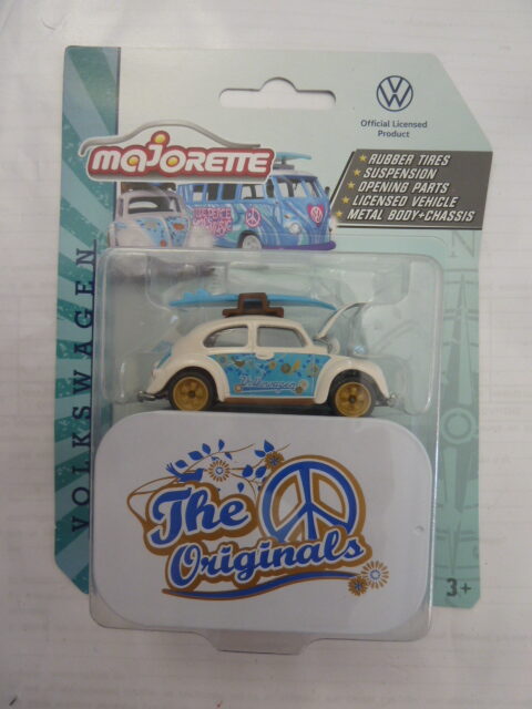 Majorette - Volkswagen - Volkswagen the Originals Deluxe Cars - VOLKSWAGEN BEETLE - White  turquoise with surfing board
