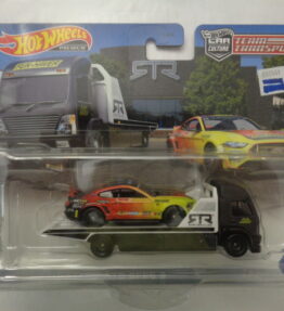 Hotwheels - 2021 - Premium - Car Culture - Team Transport - '23 FORD MUSTANG RTR SPEC 5 - AERO LIFT - # 50 - Black white truck and yellow red car with graphics