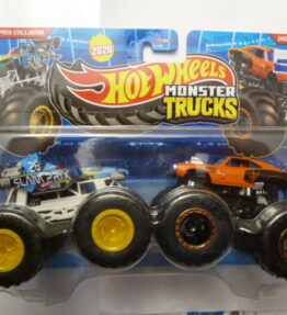 Hotwheels - 2025 - Monster Trucks - Duos - Demolition Doubles - SLAM PRIX / PRIX COLLISION vs DODGE CHARGER - Blue and orange respectively