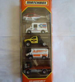 Matchbox - 2022 - 5 Car Multipack - 70 Years - CITY ADVENTURE II - # GVY43 - Utility city cars and first aid helicopter