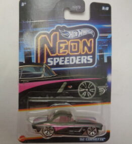 Hotwheels - 2025 - Neon Speeders - '62 CORVETTE - # 3 : 8 - Black with pink striping - Metal base