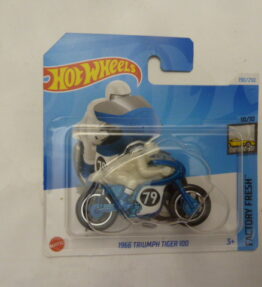 Hotwheels - 2021 - Mainline - Motorcycles - 1966 TRIUMPH TIGER 100 - 190/250 - 10/10 - Factory Fresh - Blue with white dressed rider